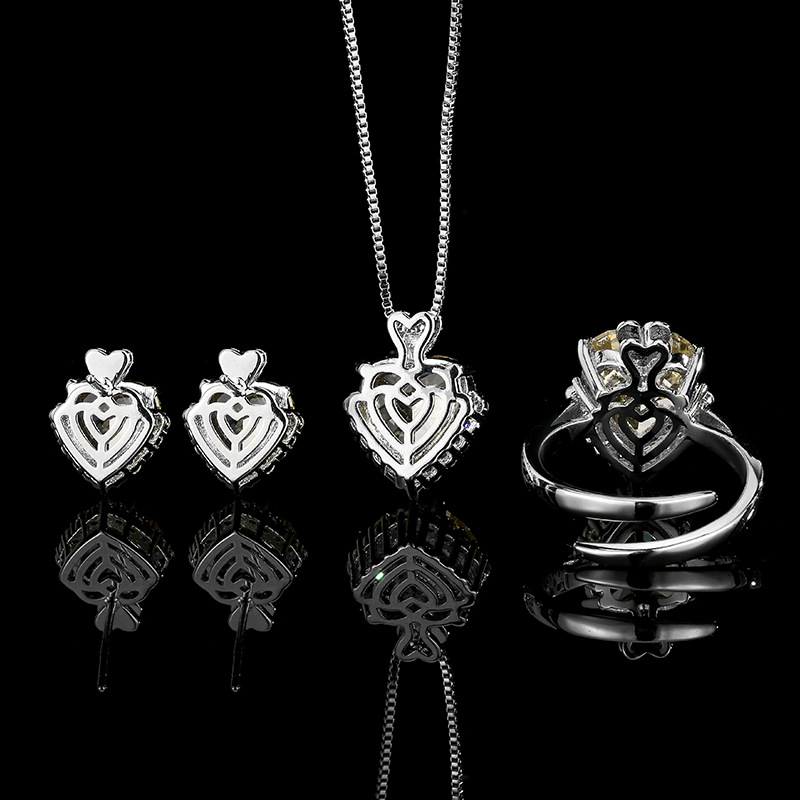 Cubic Zirconia Pave Jewelry Set, Adjustable Ring & Earrings